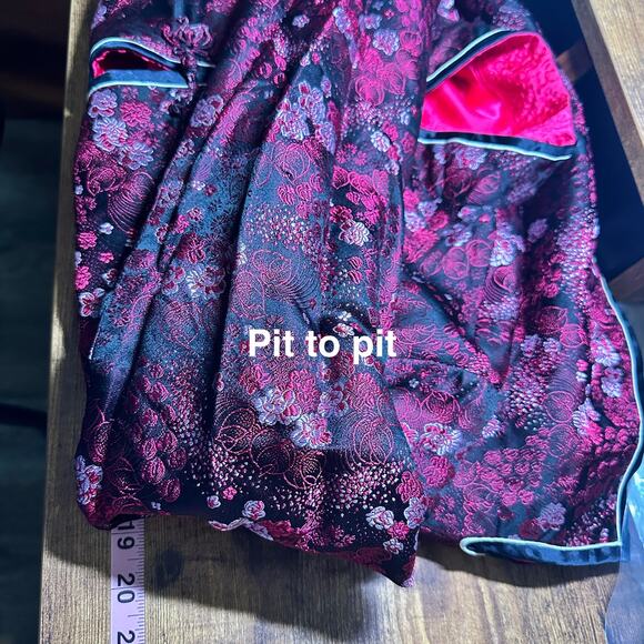 Solz Squirrel Chinese Reversible Silk Jacket Size MED Black Pink Floral GUC - Picture 7 of 13